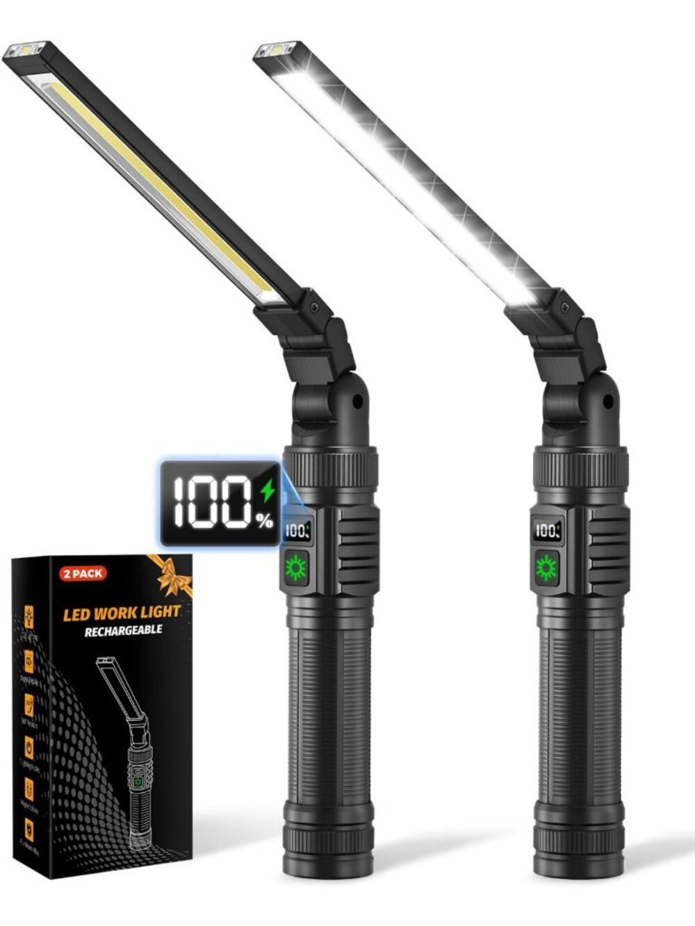 2-Pack Magnetic LED Work Lights, Perfect Christmas Gifts for Men & Dads